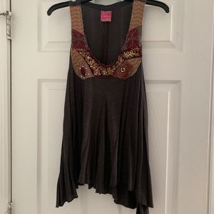 FREE PEOPLE dark grey embellished top/tunic, Small
